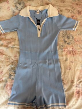 Fashion Nova Light Blue and White Polo Romper